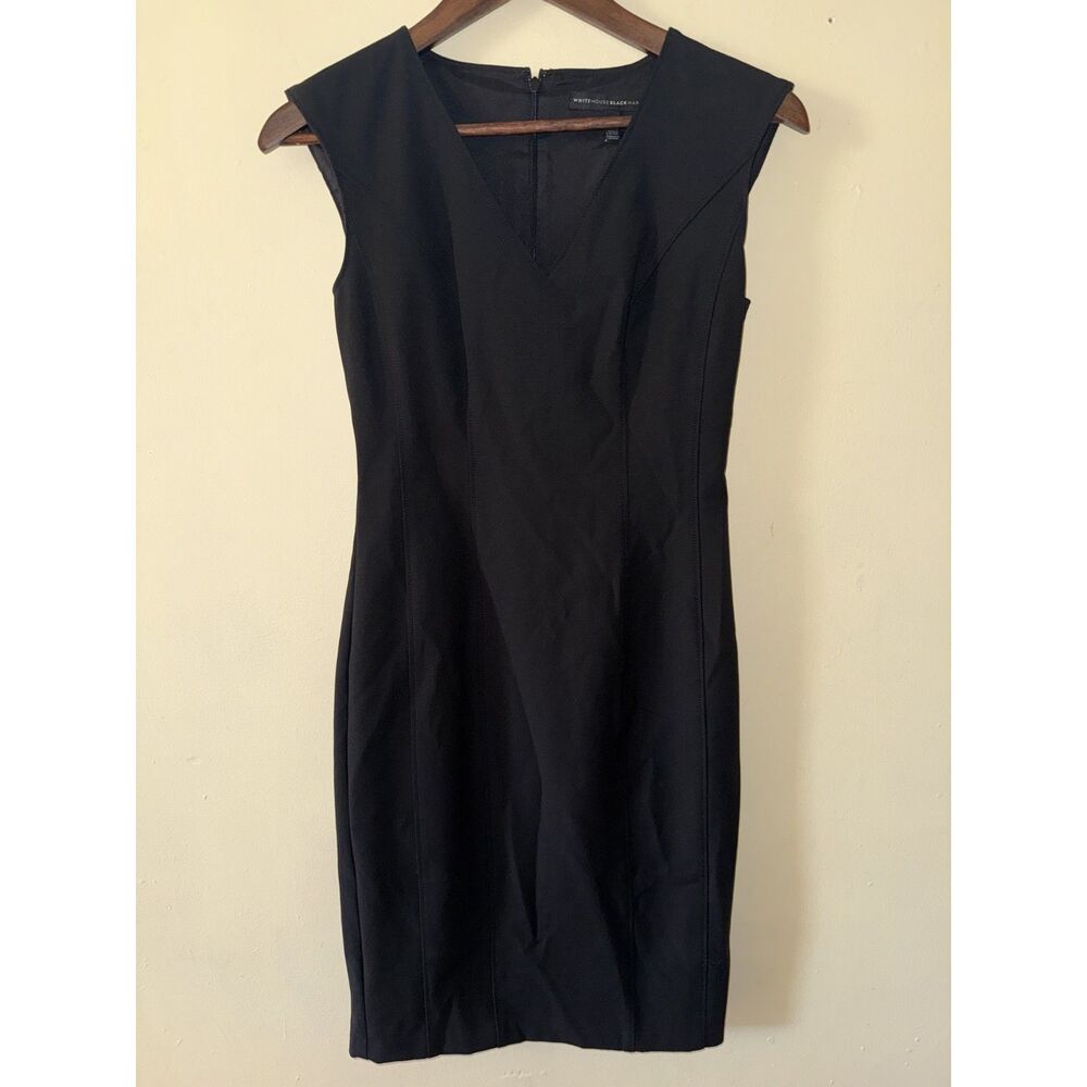 White House Black Market Black V-Neck Sleeveless Sheath Dress Sz 0 Workwear LBD